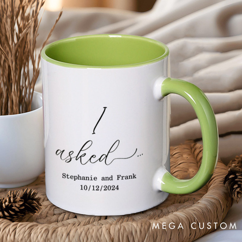 Personalized Minimalist I Asked and I Said Yes Engagement Announcement Matching Engagement Couple Mugs