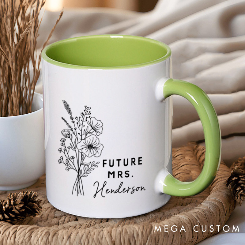 Personalized Elegant Hand-Drawn Morning Glory Flowers Future Mers Fiancee Engagement Fiancée Mugs