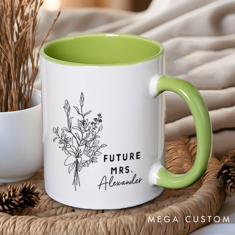 Personalized Elegant Hand-Drawn Lily Flowers Future Mers Fiancee Engagement Fiancée Mugs