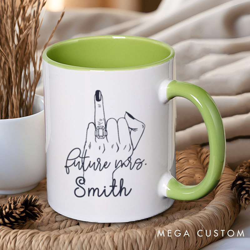 Personalized Minimalist Funny Gesture Future Mrs Fiancee Engagement Fiancée Mugs