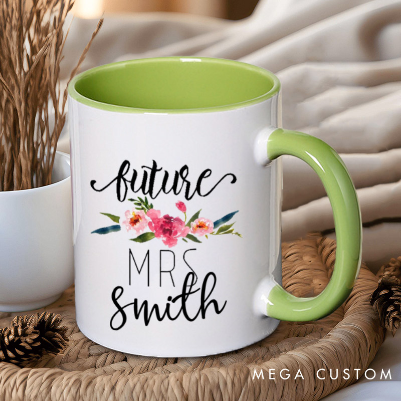 Personalized Watercolor Floral Future Mrs Fiancee Engagement Fiancée Mugs