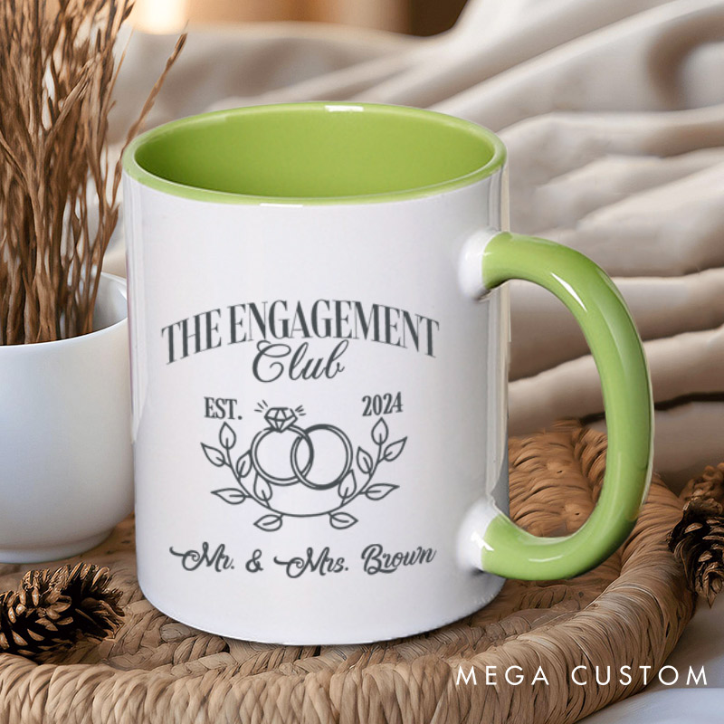 Personalized Fiancee Classic Engagement Club with Intertwined Rings and Leaves Mugs