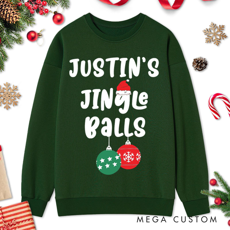 Personalized Couple Humor Jingle Balls and Tinsel Tits with Santa Hat Sweatshirt Xmas Ball and Wreath Sweatshirt for Husband Wife Boyfriend Girlfriend