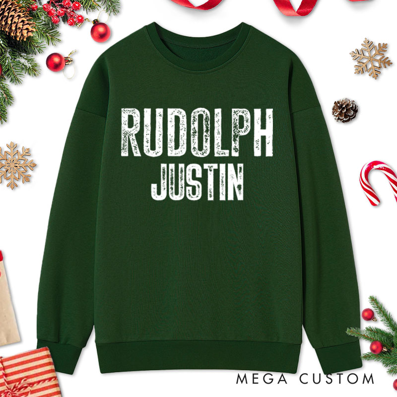 Personalized Couple Retro Rudolph and Most Likely to Try to Ride Rudolph Christmas Sweatshirt Xmas Sweatshirt for Husband Wife Boyfriend Girlfriend