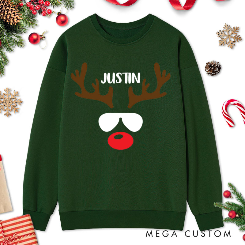 Personalized Couple Reindeer with Sunglasses and Reindeer with Bow Christmas Sweatshirt Xmas Matching Sweatshirt for Husband Wife Boyfriend Girlfriend