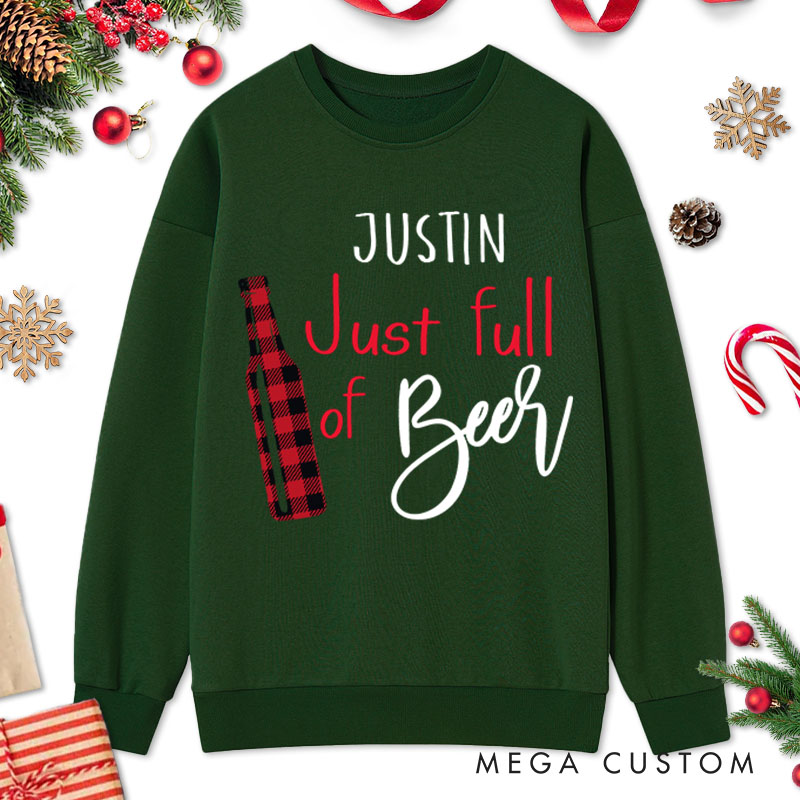 Personalized Couple Christmas Plaid Full of Beer and Full of Holiday Cheer Sweatshirt Couple Xmas Sweatshirt for Husband Wife Boyfriend Girlfriend