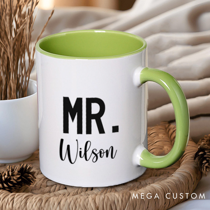 Personalized Modern Mr and Future Mrs Engagement Couple Mugs