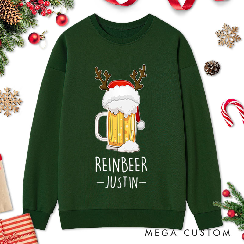 Personalized Couple Reinbeer and Winedeer Christmas Sweatshirt Couple Xmas Antlers Matching Sweatshirt for Husband Wife Boyfriend Girlfriend