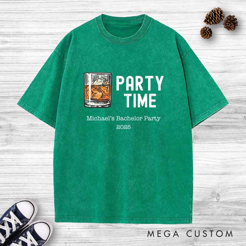 Personalized Bachelor Party Time Washed T-Shirt Men s Beer-Themed Wedding Paty Shirts Vintage Groomsman Groom Y2K Washed T-Shirt