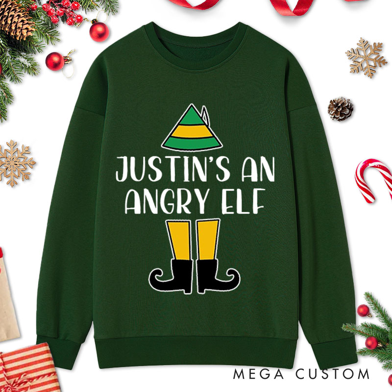 Personalized Couple He's an Angry Elf Christmas Sweatshirt Couple Xmas She's an Angry Elf Matching Sweatshirt for Husband Wife Boyfriend Girlfriend
