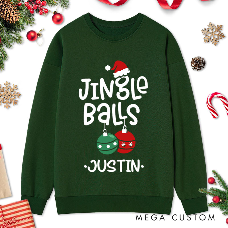 Personalized Couple Cute Jingle Balls and Tinsel Tits Christmas Sweatshirt Xmas Fun Ball and Wreath Sweatshirt for Husband Wife Boyfriend Girlfriend