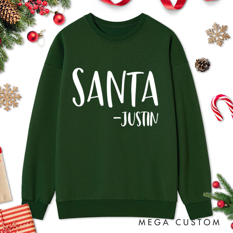 Personalized Couple Santa and Santa's Favorite Ho Christmas Sweatshirt with Name Couple Xmas Matching Sweatshirt for Husband Wife Boyfriend Girlfriend