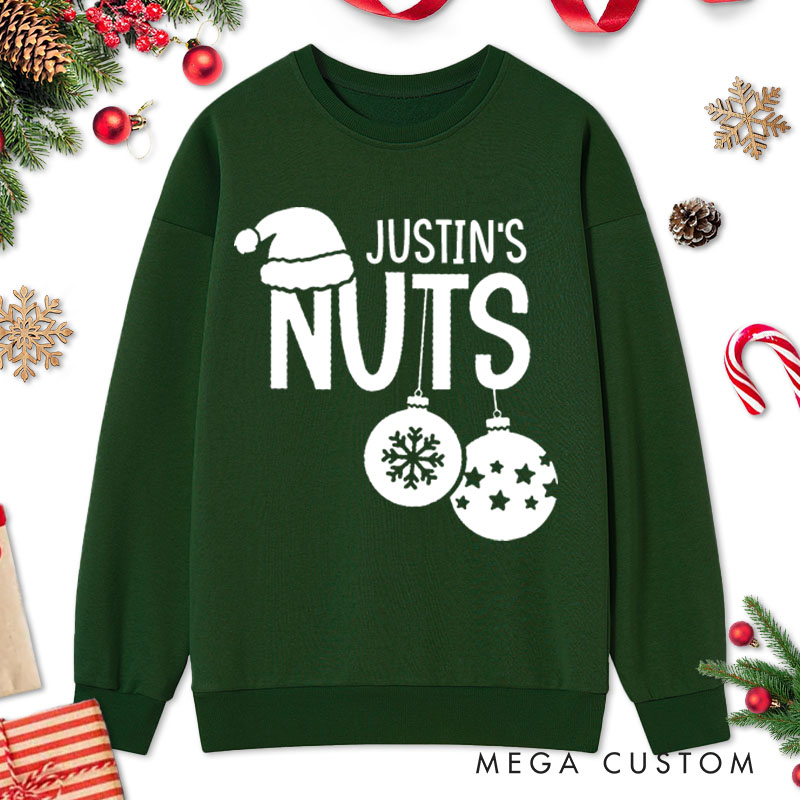Personalized Couple Simple Nuts and Chest Christmas Sweatshirt with Name Xmas Matching Crewneck Sweatshirt for Husband Wife Boyfriend Girlfriend