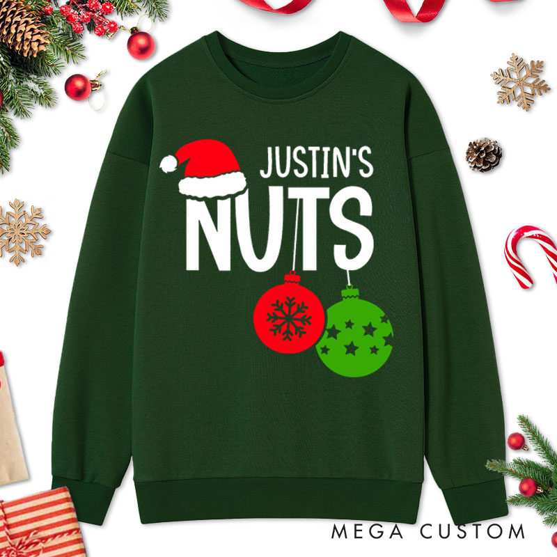 Personalized Couple Cheeky Nuts and Chest Christmas Sweatshirt Funny Couple Xmas Balls and Wreath Sweatshirt for Husband Wife Boyfriend Girlfriend