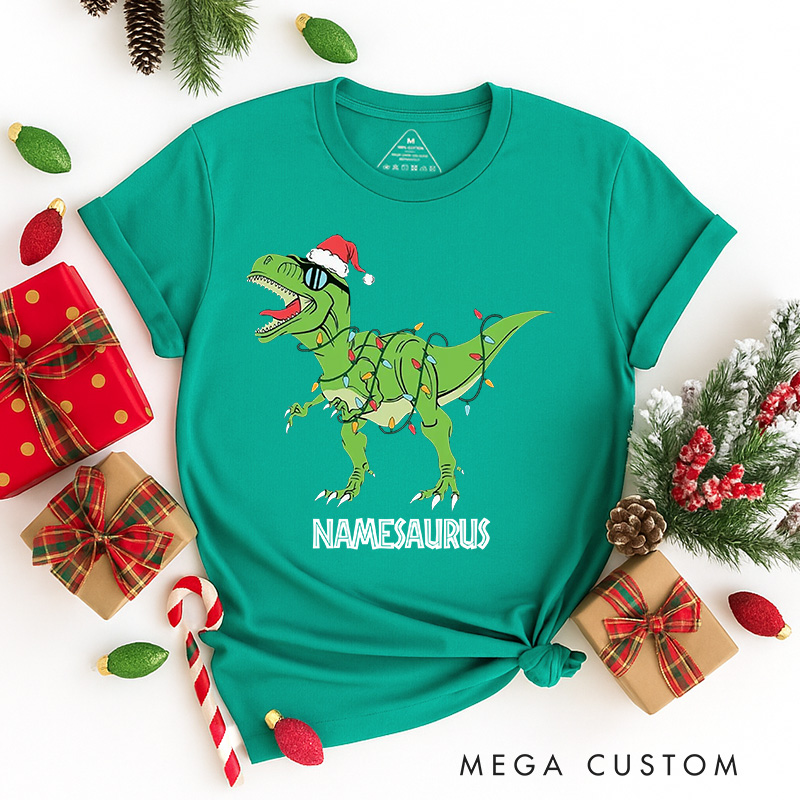 Personalized Namesaurus Christmas Classic T-Shirts Dinosaurs Movie Series Tshirt Movie Holiday Shirt