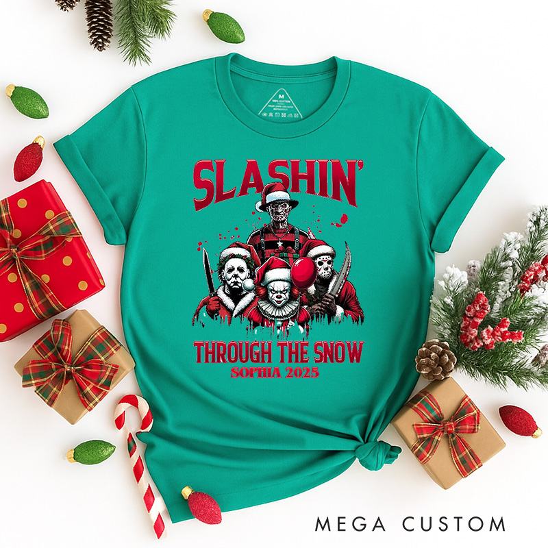 Personalized Slashing Christmas Classic T-Shirts Retro Horror Film Series Tshirt Movie Holiday Shirt