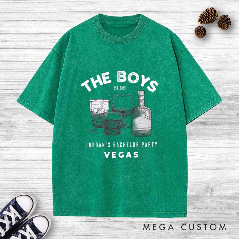 personalized Groom Washed T-Shirt Vintage Groomsman Bachelor Party Shirt Y2K Washed T-Shirts for Best Man Groomsman Proposal Tees