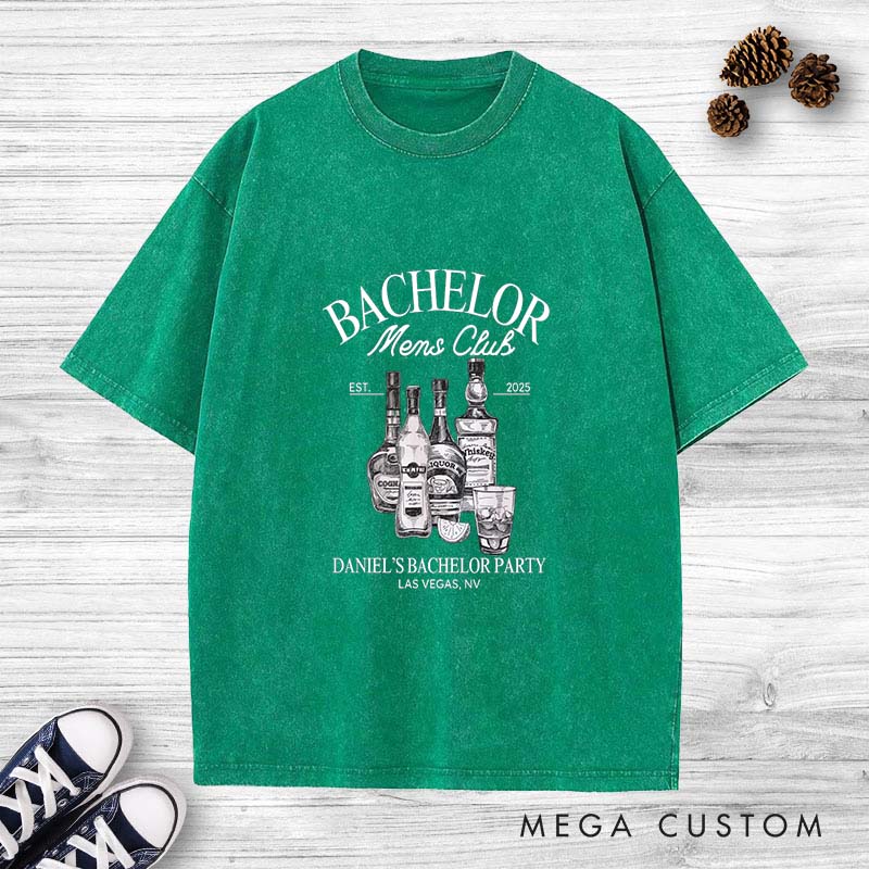 Personalized Groom Club Washed T-Shirt Whiskey Lover Shirt for Groomsman Retro Bachelor Party y2k Shirts for Best Man