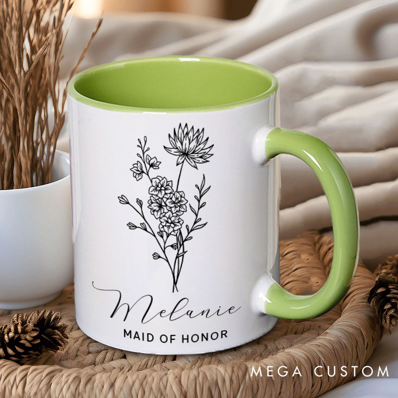 Personalized Elegant Bridesmaid Birth Flower Mug Maid of Honor Month Flower Bachelorette Party Mug Bridesmaid Proposal Gift Bridal Shower Mug