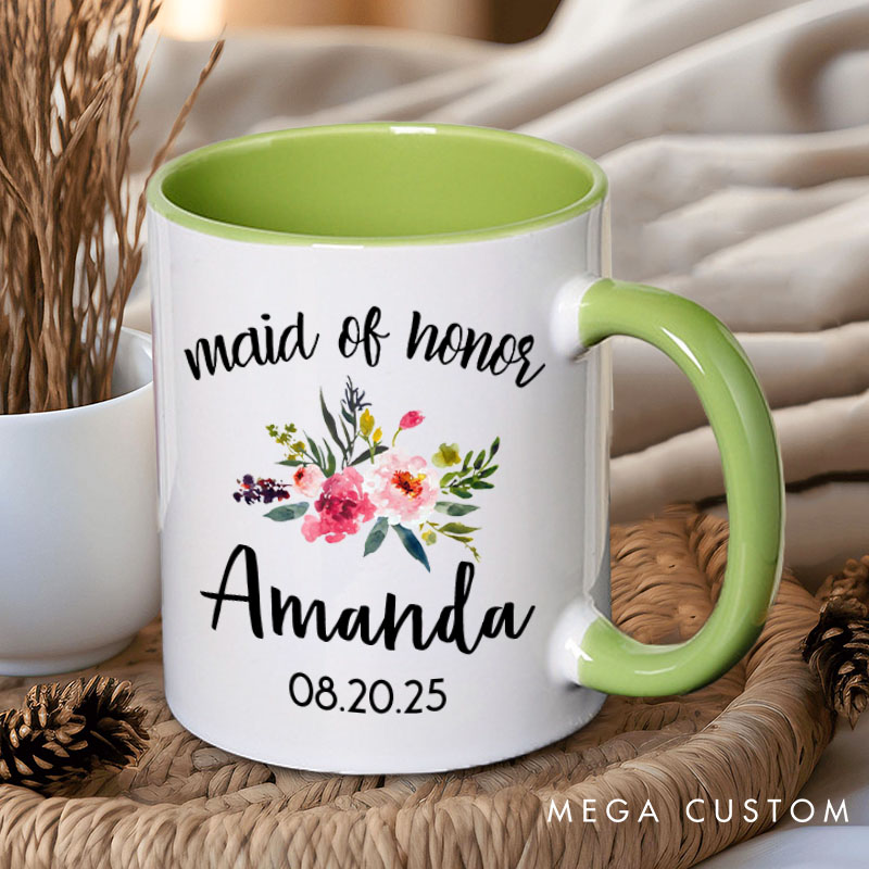 Personalized Colorful Floral Maid of Honor Mug Bridesmaid Mug with Name Bachelorette Party Mug Bridesmaid Proposal Gift Bridal Shower Mug