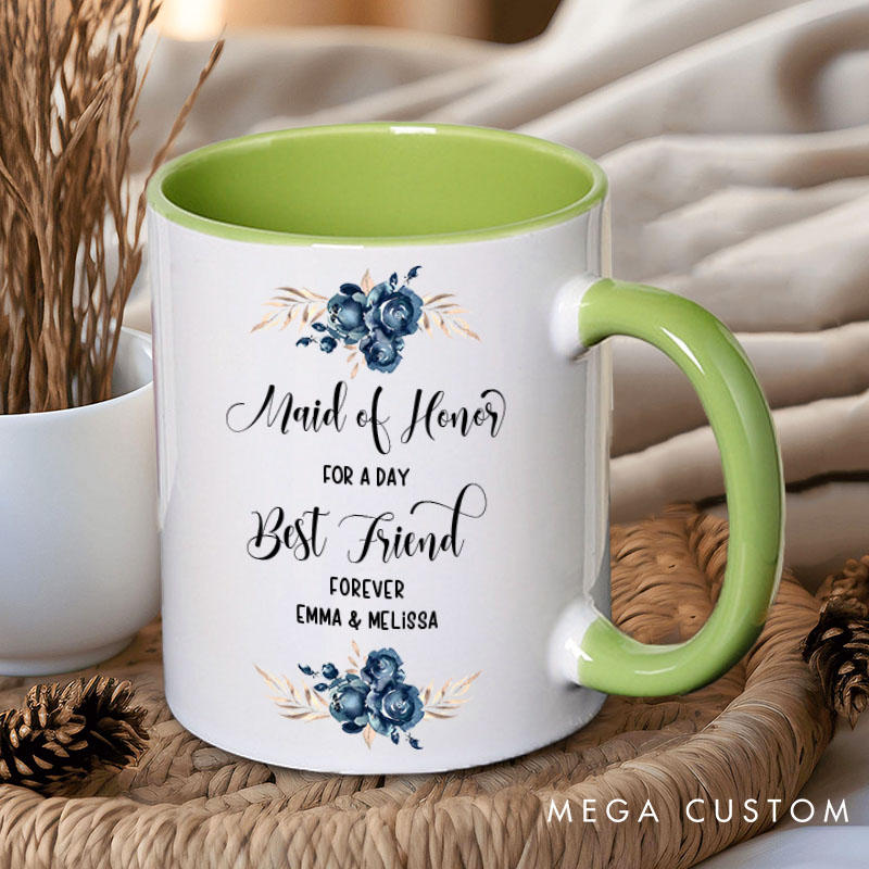 Personalized Maid of Honor for a Day Best Friend Forever Mug Bridesmaid Blue Floral Bachelorette Party Mug Bridesmaid Proposal Gift Bridal Shower Mug