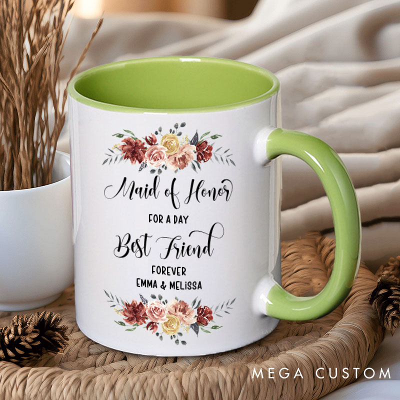 Personalized Maid of Honor for a Day Best Friend Forever Mug Bridesmaid Red Floral Bachelorette Party Mug Bridesmaid Proposal Gift Bridal Shower Mug