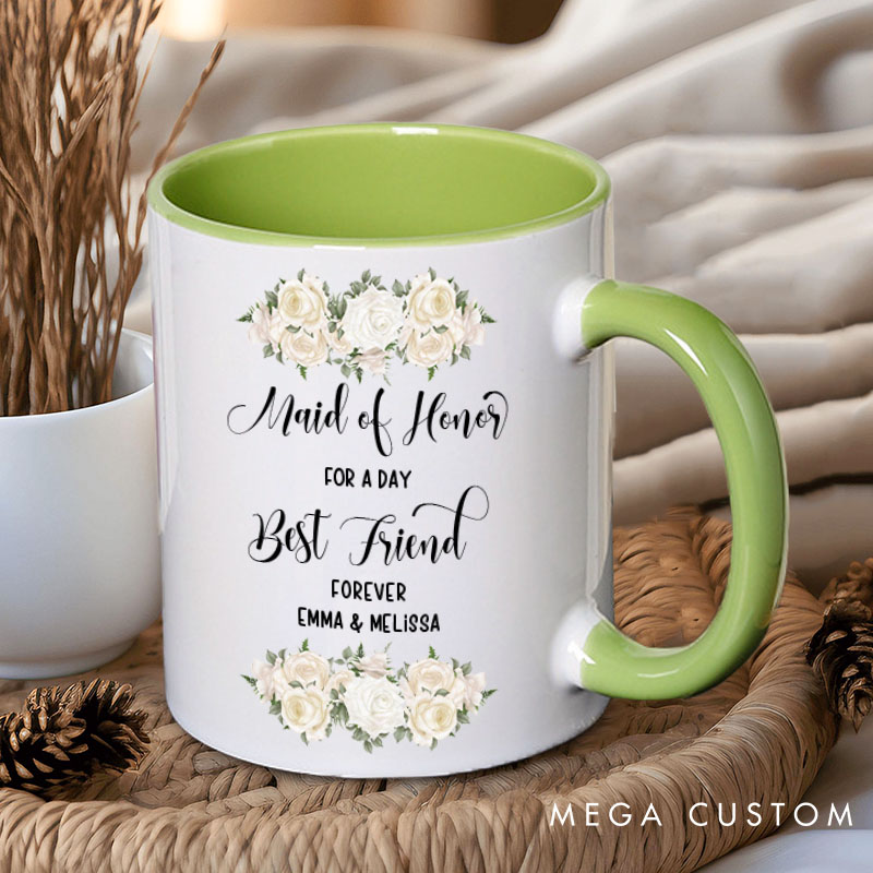 Personalized Maid of Honor for a Day Best Friend Forever Mug Bridesmaid Classic Floral Bachelorette Party Mug Bridesmaid Proposal Bridal Shower Mug