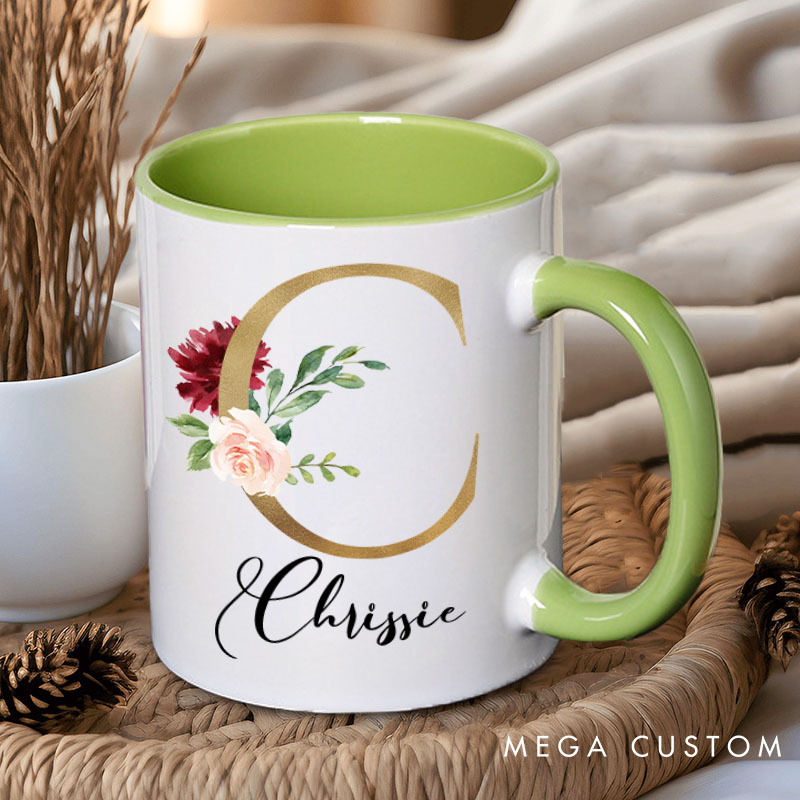 Personalized Bridesmaid Floral Initials Mug Matron of Honor Mug with Date Bachelorette Party Mug Bridesmaid Proposal Gift Bridal Shower Mug