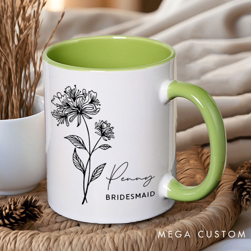Personalized Minimalist Bridesmaid Birth Flower Mug Maid of Honor Month Flower Mug Bachelorette Party Mug Mother of the Bride Groom Bridal Shower Mug