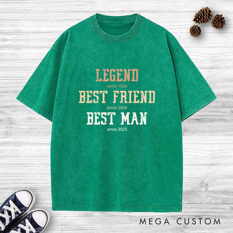Personalized Legend Best Friend Bet Man Washed T-Shirt Groomsman Bachelor Party Favors T-Shirts Retro Best Man y2k Shirts for Men