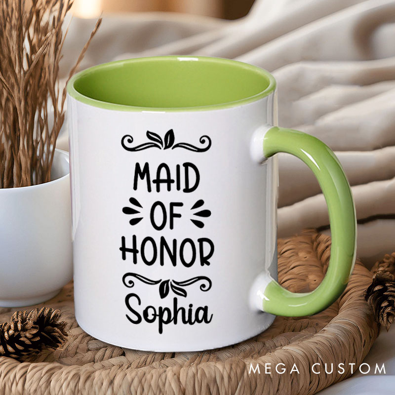 Personalized Maid of Honor with Wreath Leaves Mug Bridesmaid Mug with Name Bachelorette Party Mug Bridesmaid Proposal Gift Bridal Shower Mug