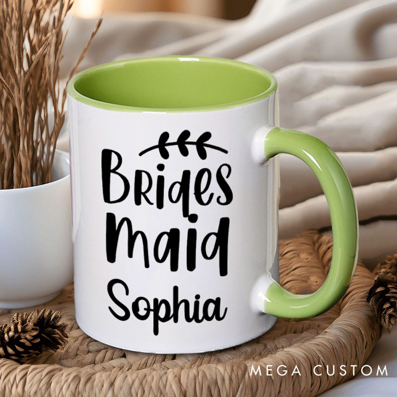 Personalized Bridesmaid with Wreath Leaf Mug Maid of Honor Mug with Name Bachelorette Party Mug Bridesmaid Proposal Gift Bridal Shower Mug
