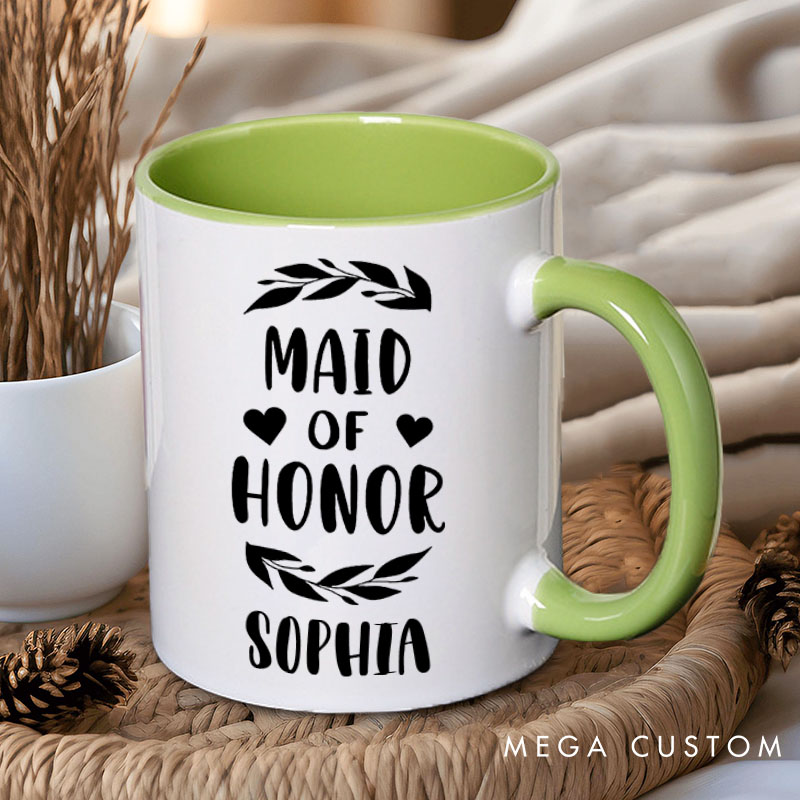 Personalized Maid of Honor with Wreath and Heart Mug Bridesmaid Mug with Name Bachelorette Party Mug Bridesmaid Proposal Gift Bridal Shower Mug