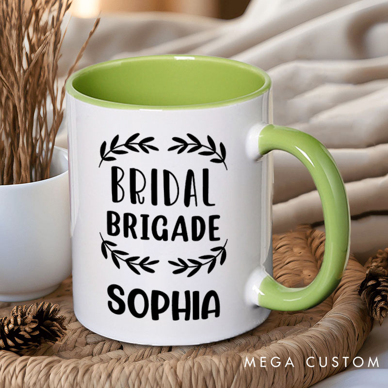 Personalized Bridal Brigade with Wreath Mug Bridesmaid Mug with Name Maid of Honor Bachelorette Party Mug Bridesmaid Proposal Gift Bridal Shower Mug