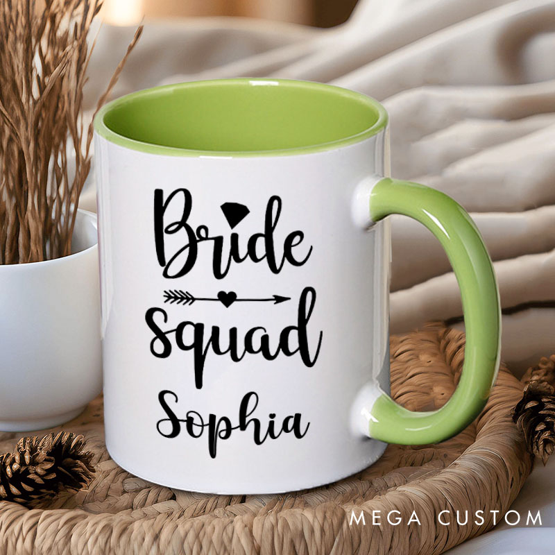 Personalized Bride Squad with Diamond Mug Bridesmaid Mug with Name Maid of Honor Bachelorette Party Mug Bridesmaid Proposal Gift Bridal Shower Mug