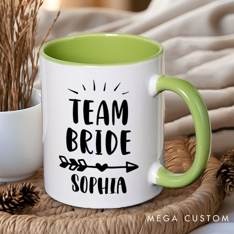 Personalized Team Bride with Heart Arrow Mug Bridesmaid Name Mug Maid of Honor Mug Bachelorette Party Mug Bridesmaid Proposal Gift Bridal Shower Mug