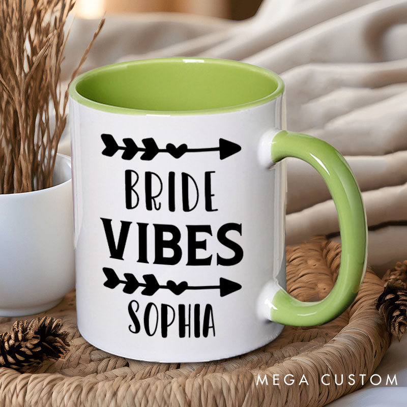 Personalized Bride Vibes with Heart Arrow Mug Bridesmaid Name Mug Maid of Honor Mug Bachelorette Party Mug Bridesmaid Proposal Gift Bridal Shower Mug
