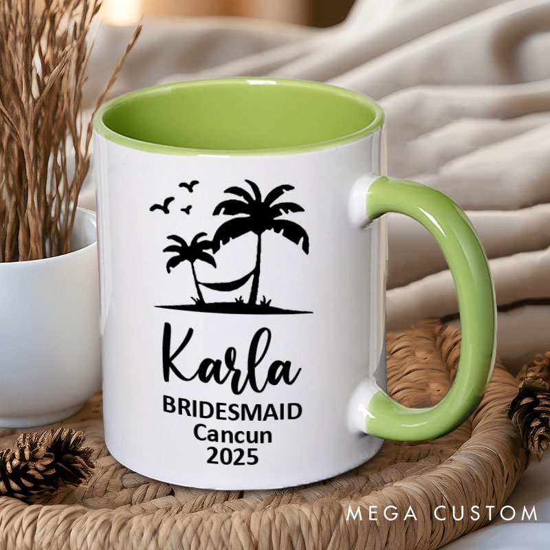 Personalized Bridesmaid Palm Tree and Hammock Mug Maid of Honor Name Mug Bachelorette Party Mug Bridesmaid Proposal Gift for Her Bridal Shower Mug