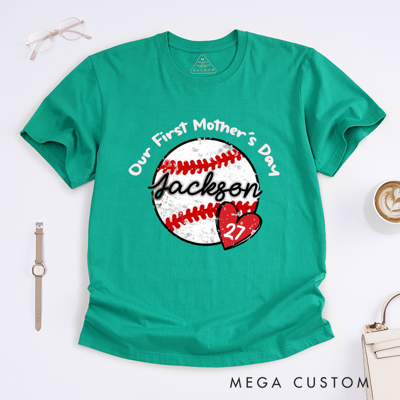 Personalized Our First Mother's Day Cute Baseball Fan Gift Heart Design Classic T-shirt