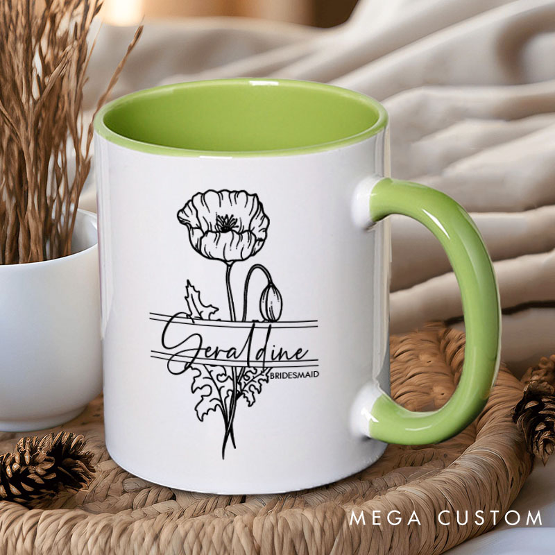 Personalized Beauty Bridesmaid Birth Flower Mug Maid of Honor Name Mug Bachelorette Party Mug Bridesmaid Proposal Gift for Her Bridal Shower Mug