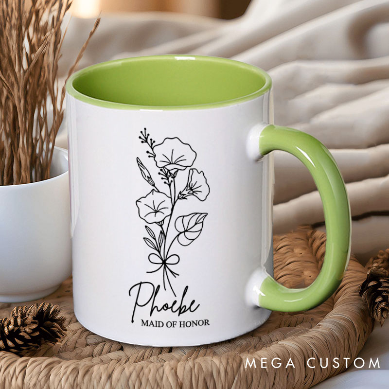 Personalized Delicate Bridesmaid Birth Flower Mug Maid of Honor Month Flower Mug Bachelorette Party Mug Bridesmaid Proposal Gift Bridal Shower Mug
