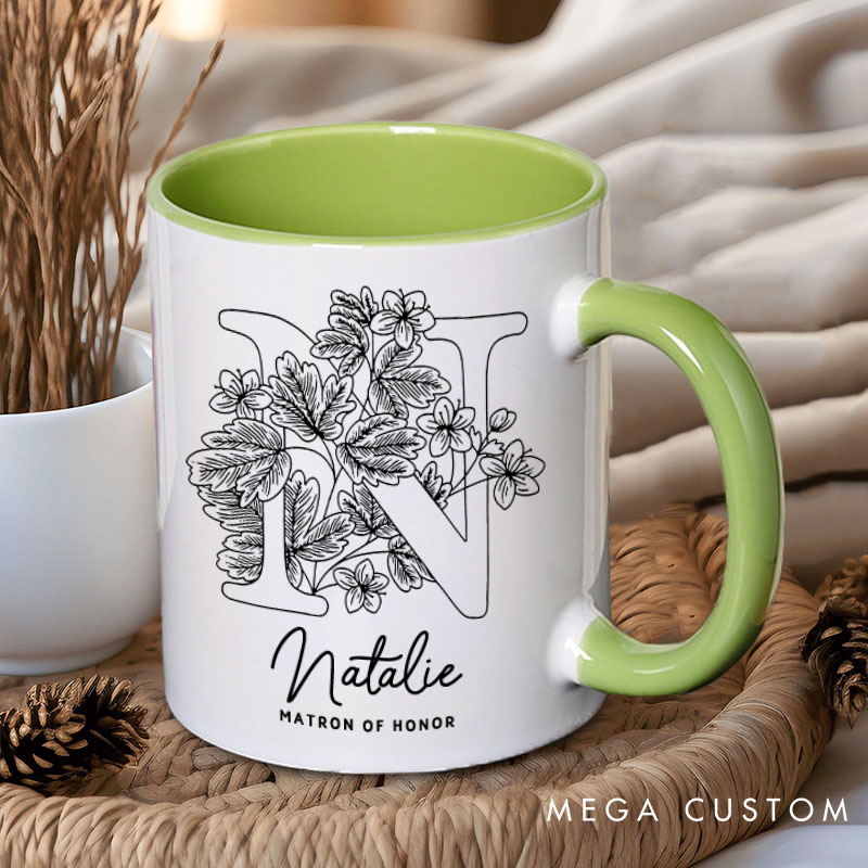 Personalized Minimalist Bridesmaid Floral Initials Mug Maid of Honor Name Mug Bachelorette Party Mug Bridesmaid Proposal Gift Bridal Shower Mug