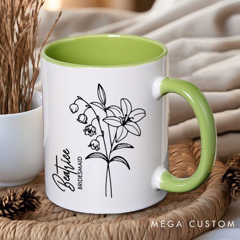 Personalized Stunning Bridesmaid Birth Flower Mug Maid of Honor Month Flower Mug Bachelorette Party Mug Mother of Bride Groom Mug Bridal Shower Mug