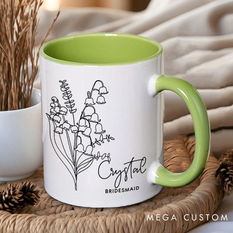 Personalized Elegant Bridesmaid Birth Flower Mug Maid of Honor Month Flower Mug Bachelorette Party Mug Mother of the Bride Groom Mug Bridal Shower Mug