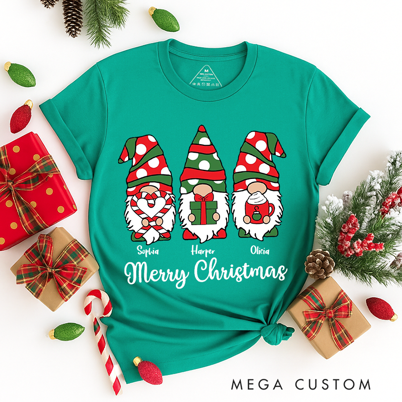 Personalized Classic T-Shirts Merry Christmas Gnomes Tee