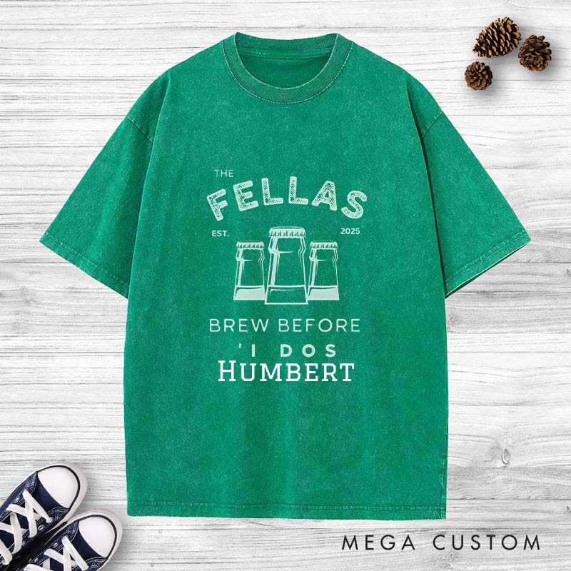 Personalized "The Fellas" Bachelor Party Washed T-Shirt Groom Wedding Party T-Shirt Vintage Best Man Favors y2k Washed T-Shirt Groomsmen Gift