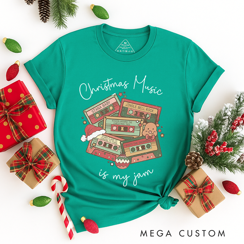 Personalized Classic T-Shirts Christmas Music Cassette Tapes Tee Christmas Songs and Party Tee