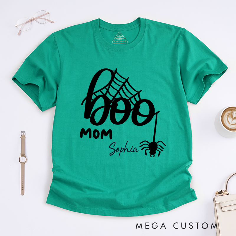 Personalized Halloween Boo Mom Spider Web Design Classic T-shirt