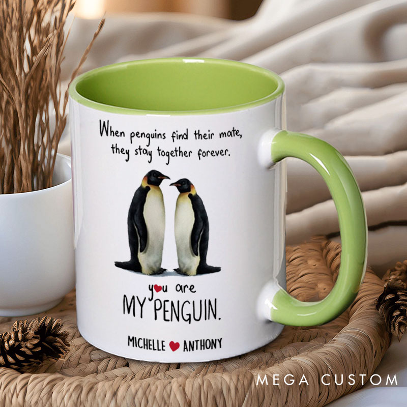 Personalized Couple You are My Penguin Mug Custom Couple Name Mug Couple Heart Valentine's Day Mug for Husband Wife Boyfriend Girlfriend