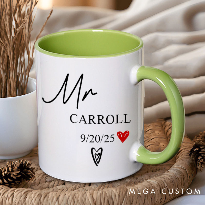Personalized Couple Mr and Mrs Mug Custom Couple Name Mug Couple Heart Valentine's Day Mug for Husband Wife Boyfriend Girlfriend